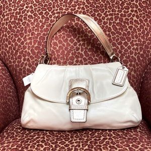 COACH Soho Ivory Leather Shoulder Bag with Gold Trim and Silver Hardware